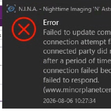 Fehlermeldung von N.I.N.A.: Failed to update comet elements