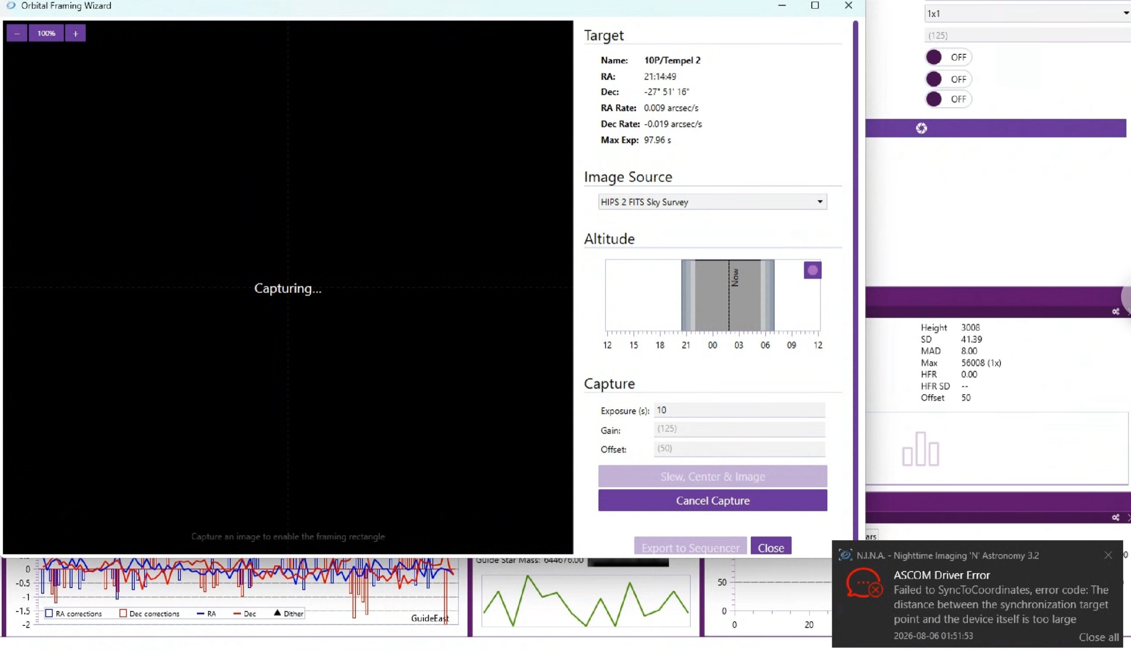 ASCOM error message: Failed to SyncToCoordinates, the distance between the synchronisation point and the device is too large