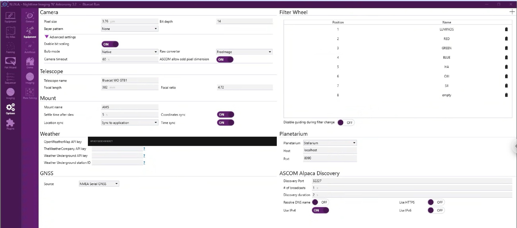 Options page before: Coordinates sync ON, Location sync set to Sync to application
